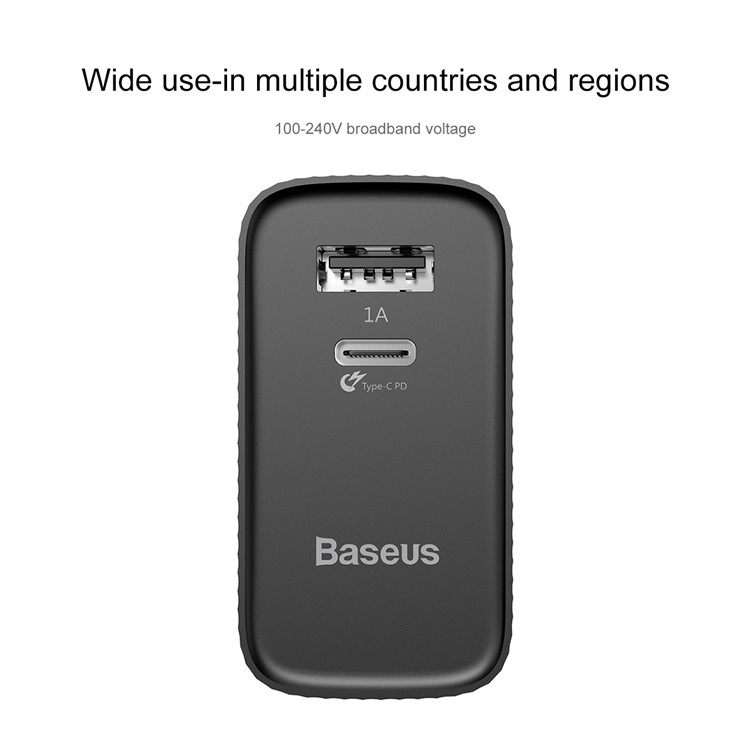 BASEUS 30W 5V/1A USB Port + Type-C PD3.0 Quick Charge Wall Charger for MacBook Pro etc. - Black / CN Plug-6