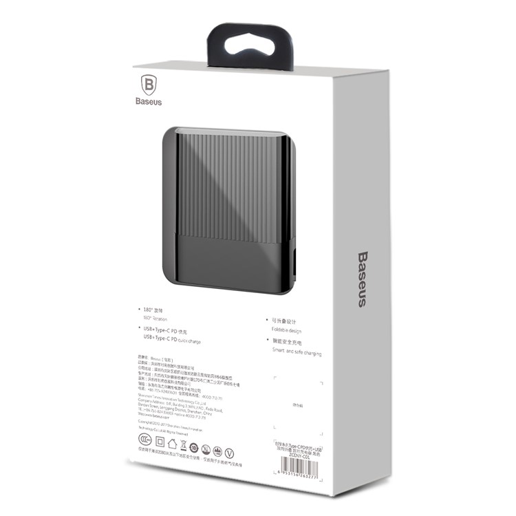 BASEUS 30W 5V/1A USB Port + Type-C PD3.0 Quick Charge Wall Charger for MacBook Pro etc. - Black / CN Plug-9