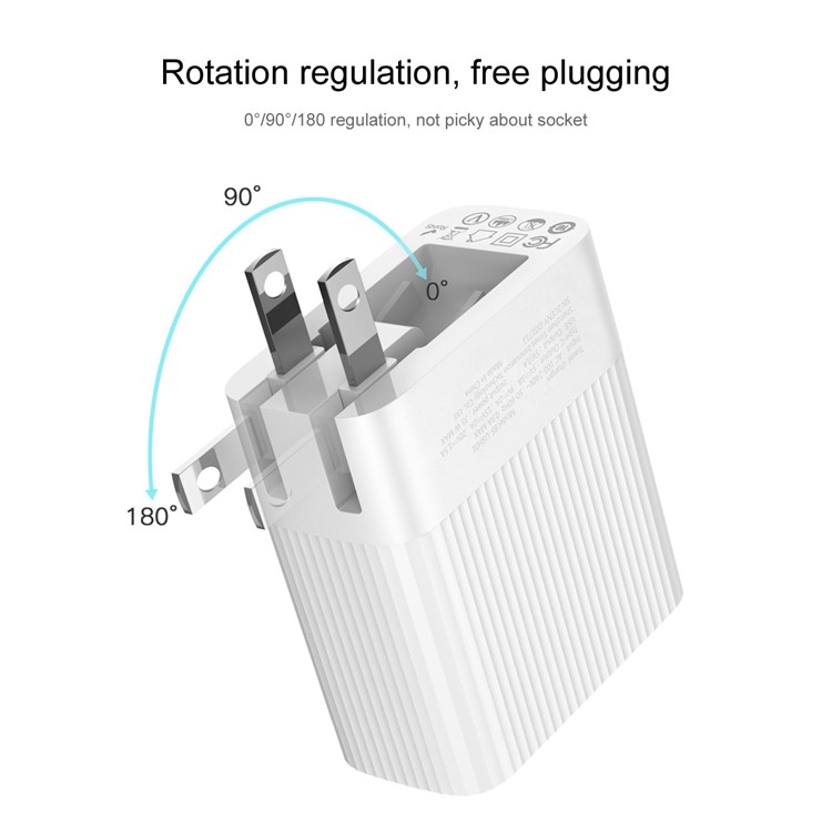 BASEUS 35W 5V/1A USB Port + Type-C PD3.0 Quick Charge Wall Charger for MacBook Pro etc. - White / US Plug-1