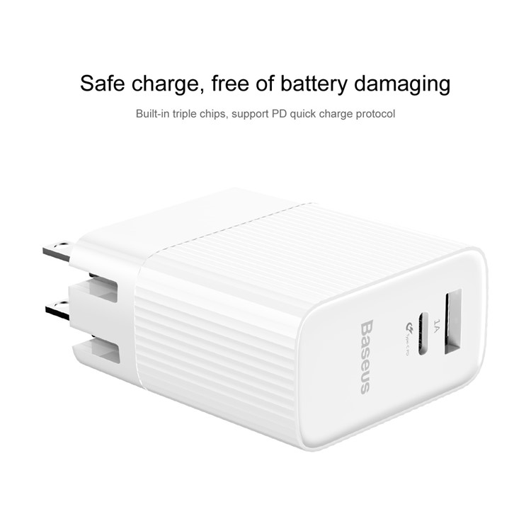 BASEUS 35W 5V/1A USB Port + Type-C PD3.0 Quick Charge Wall Charger for MacBook Pro etc. - White / US Plug-2