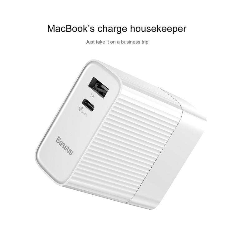 BASEUS 35W 5V/1A USB Port + Type-C PD3.0 Quick Charge Wall Charger for MacBook Pro etc. - White / US Plug-3