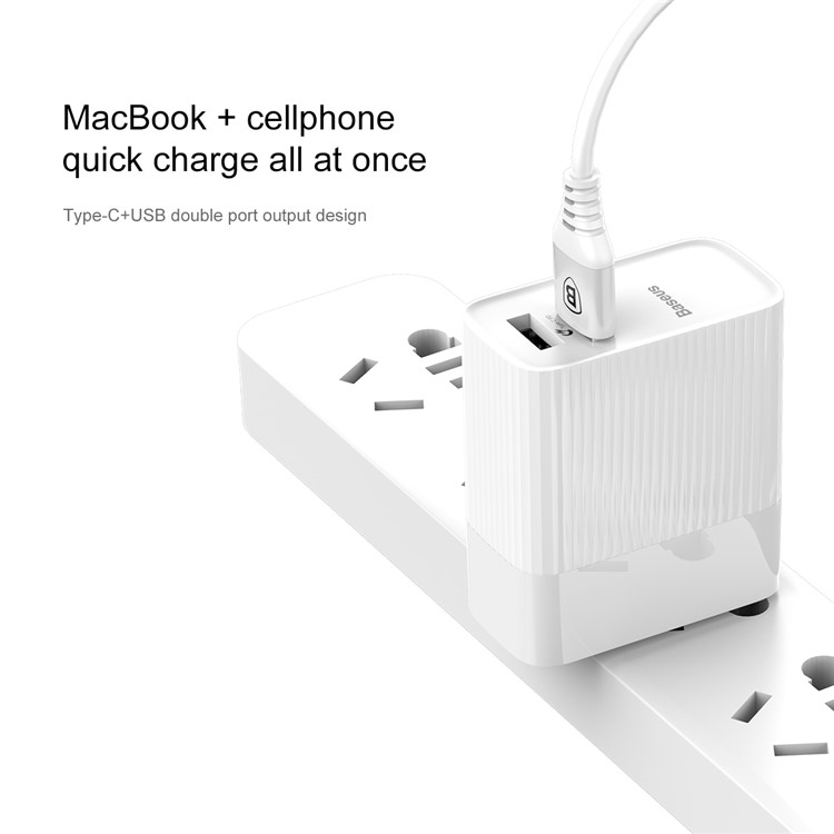 BASEUS 35W 5V/1A USB Port + Type-C PD3.0 Quick Charge Wall Charger for MacBook Pro etc. - White / US Plug-4