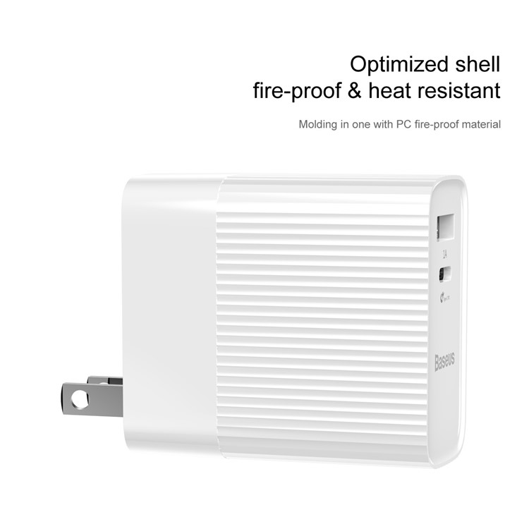 BASEUS 35W 5V/1A USB Port + Type-C PD3.0 Quick Charge Wall Charger for MacBook Pro etc. - White / US Plug-5