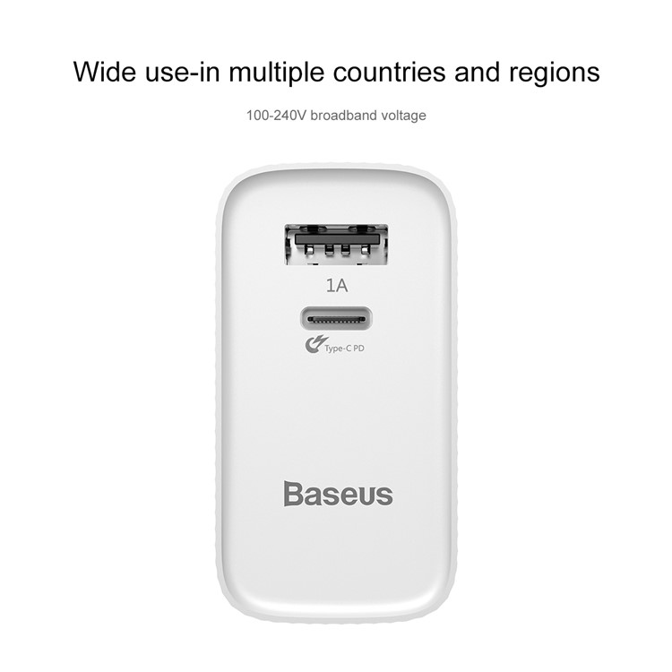BASEUS 35W 5V/1A USB Port + Type-C PD3.0 Quick Charge Wall Charger for MacBook Pro etc. - White / US Plug-6