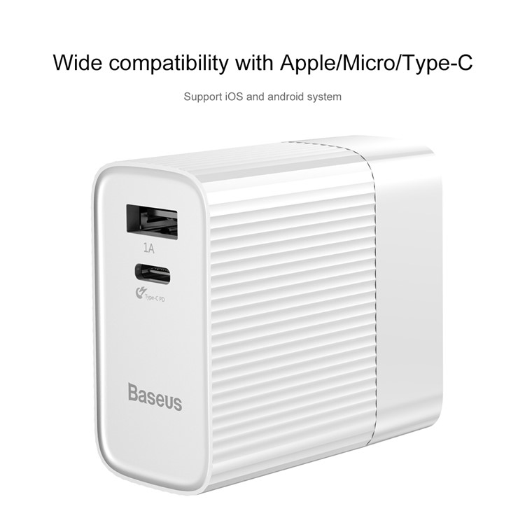 BASEUS 35W 5V/1A USB Port + Type-C PD3.0 Quick Charge Wall Charger for MacBook Pro etc. - White / US Plug-7