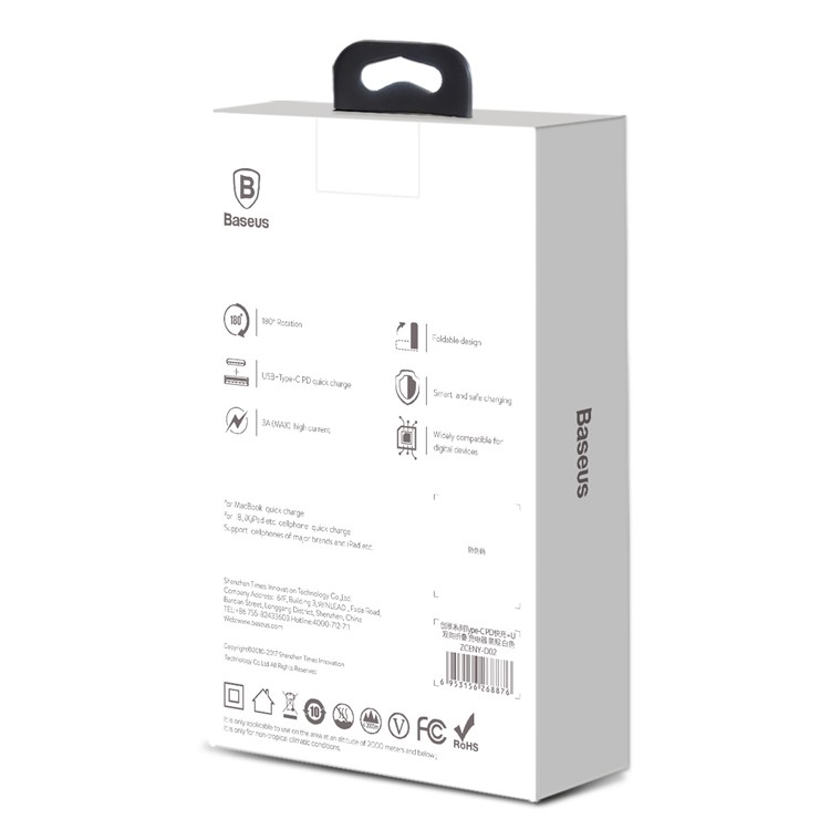 BASEUS 35W 5V/1A USB Port + Type-C PD3.0 Quick Charge Wall Charger for MacBook Pro etc. - White / US Plug-9