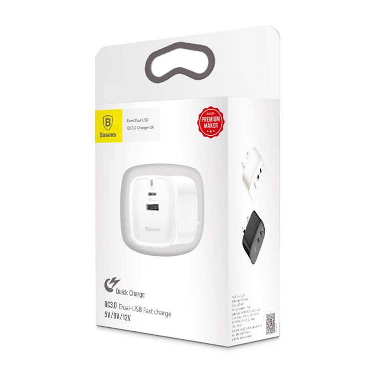 BASEUS Funzi 30W 5V/1A USB Port + Type-C PD3.0 Quick Charge Wall Charger for MacBook Pro etc. - UK Plug / White-11