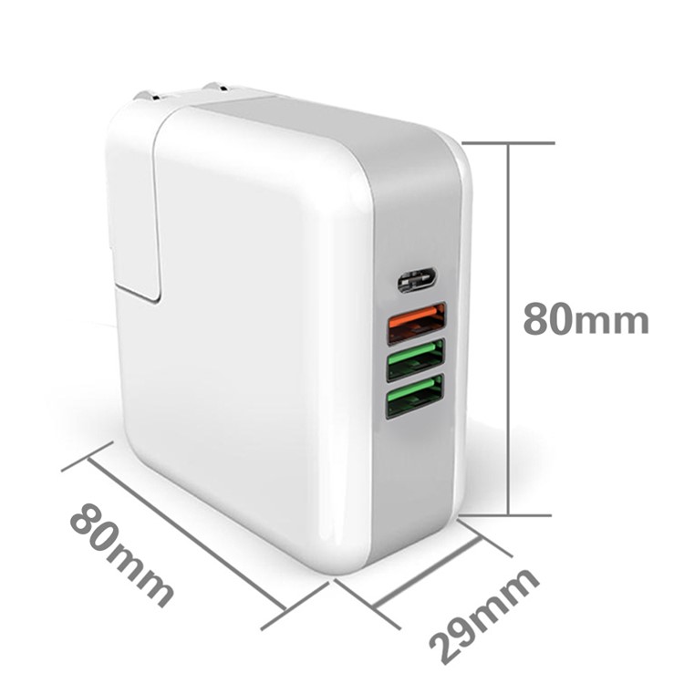 61W Multi-port Quick Charge 3.0 PD Type C Power Delivery Travel Charger - US Plug-5