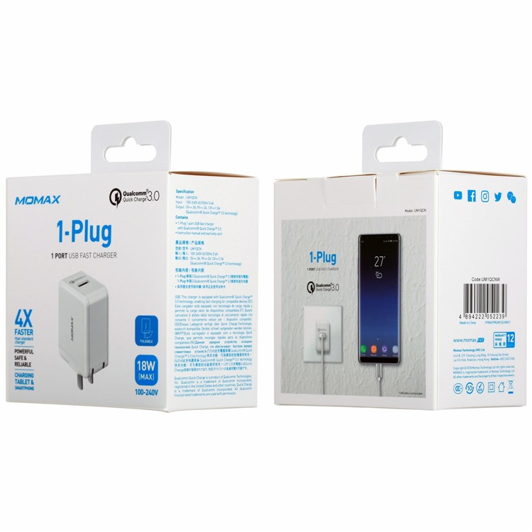 MOMAX USB Charger Quick Charge 3.0 18W Rapid Wall Charger Adapter for iPhone Samsung Huawei - White-10