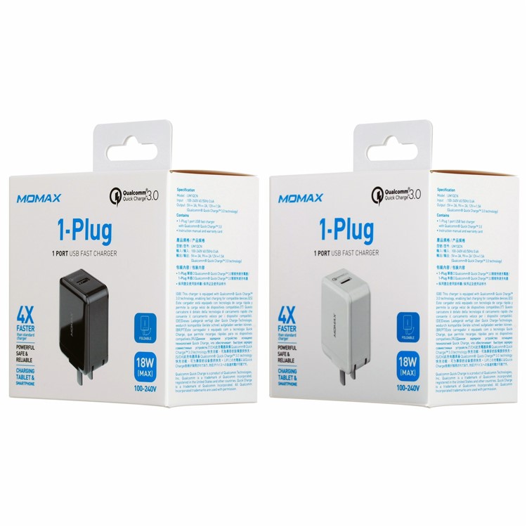 MOMAX USB Charger Quick Charge 3.0 18W Rapid Wall Charger Adapter for iPhone Samsung Huawei - White-12