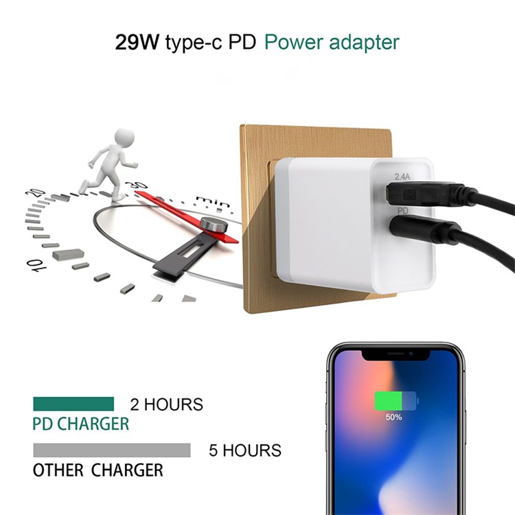 30W USB Type C PD Fast Charging Travel Wall Charger for iPhone 8/8 Plus/X etc. - EU Plug-5