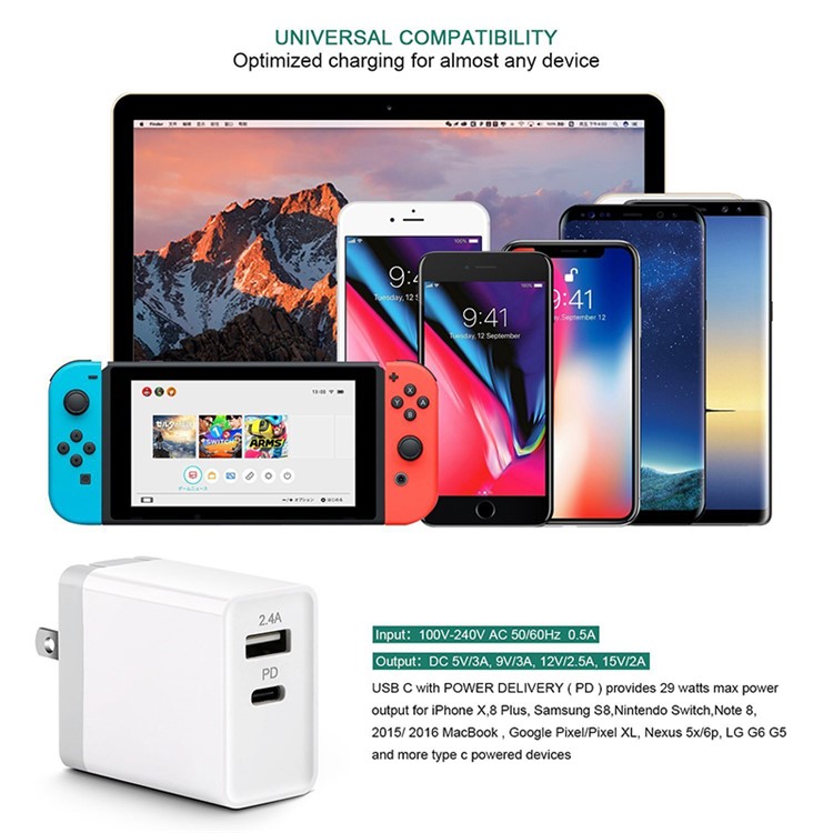 30W Travel Wall Charger PD USB Fast Charger for iPhone 8/8 Plus/X etc. - US Plug-3