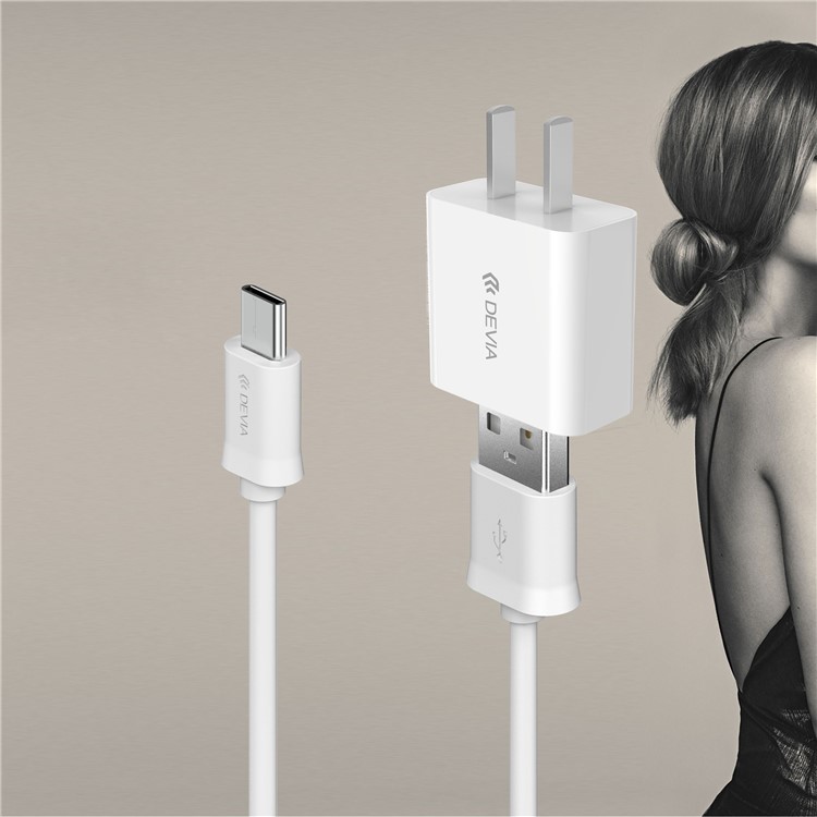 DEVIA USB Travel Charger + Type-C Data Transfer Charging Cable for Huawei Xiaomi etc-2