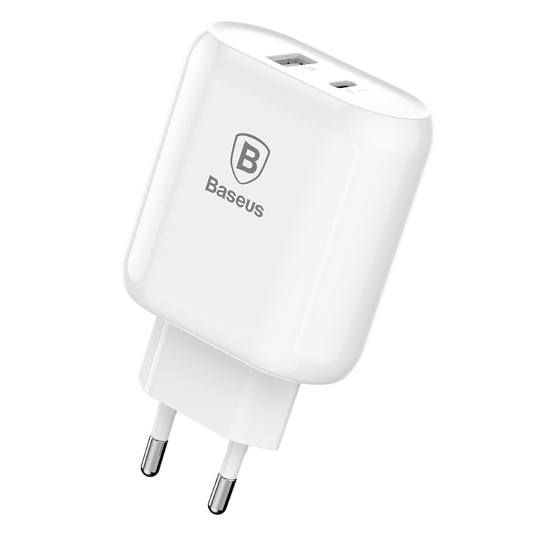 

BASEUS BS-EUQC02 Bojure Series 32W USB Port + Type-C PD Quick Charge Power Charger for MacBook Pro etc. - White / EU Plug, iPhone X