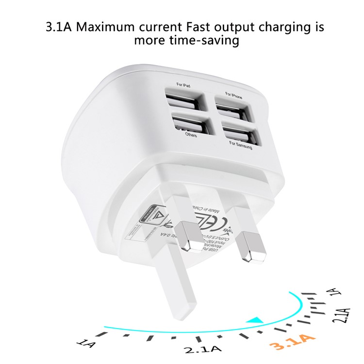 HAWEEL HWL-3091W UK Plug Travel Wall Charger with Four Ports USB Hub - White / UK Plug-2