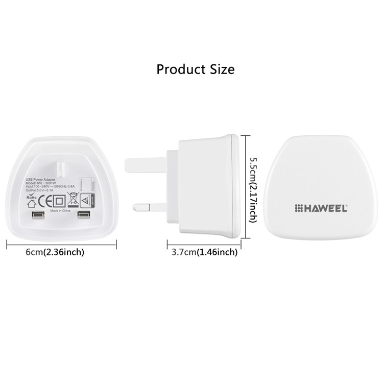 HAWEEL HWL-3091W UK Plug Travel Wall Charger with Four Ports USB Hub - White / UK Plug-5