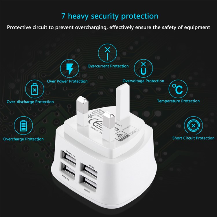 HAWEEL HWL-3091W UK Plug Travel Wall Charger with Four Ports USB Hub - White / UK Plug-6