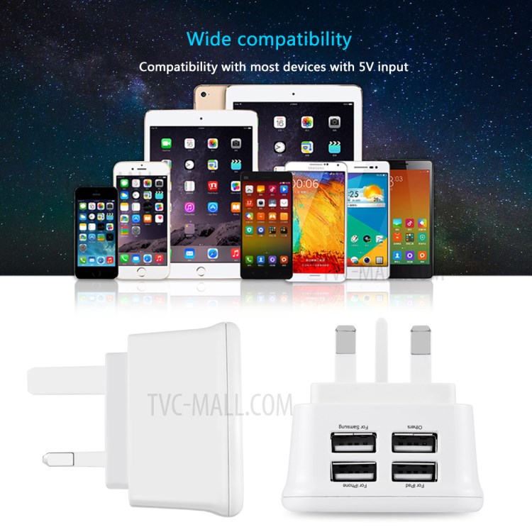 HAWEEL HWL-3091W UK Plug Travel Wall Charger with Four Ports USB Hub - White / UK Plug-7