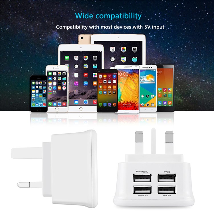 HAWEEL HWL-3091W UK Plug Travel Wall Charger with Four Ports USB Hub - White / UK Plug-7