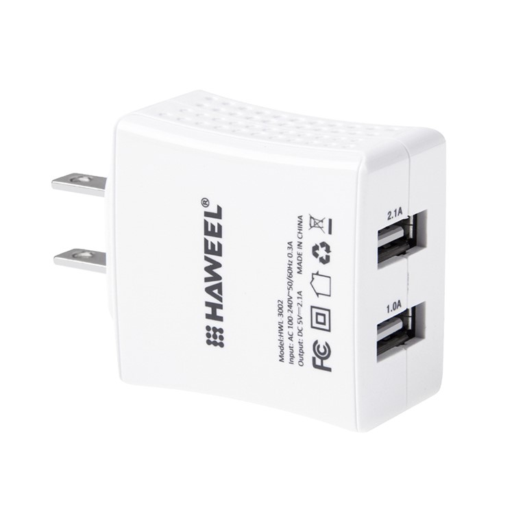 HAWEEL HWL-3002 2.1A+1A Dual USB Travel Wall Charger (CE/RoHS Certificate) - US Plug-1