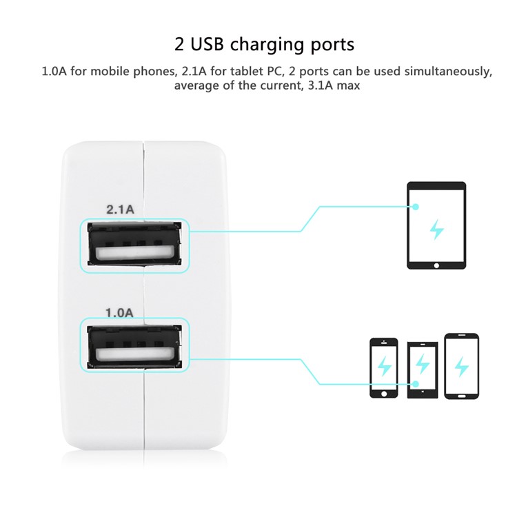HAWEEL HWL-3002 2.1A+1A Dual USB Travel Wall Charger (CE/RoHS Certificate) - US Plug-3