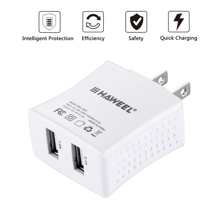 HAWEEL HWL-3002 2.1A+1A Dual USB Travel Wall Charger (CE/RoHS Certificate) - US Plug-6