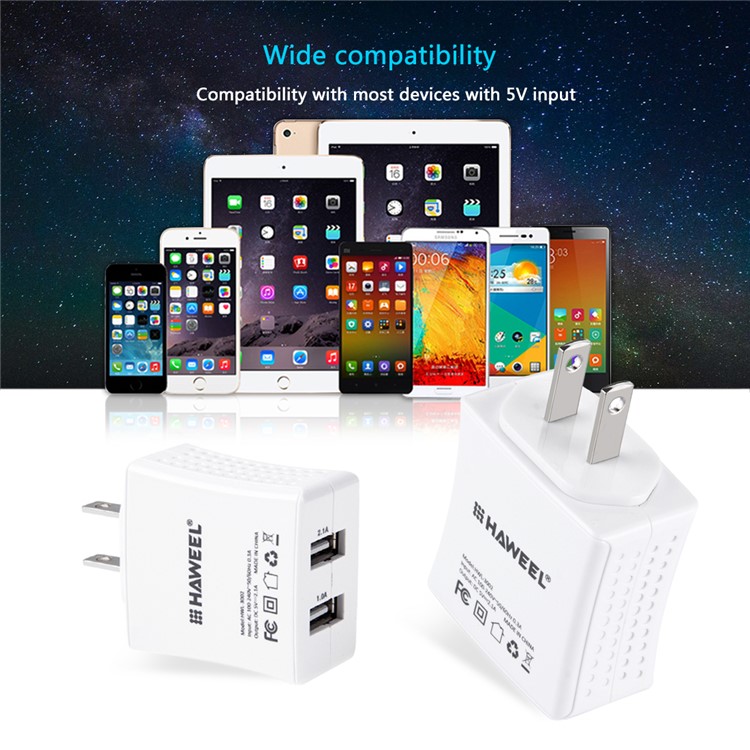 HAWEEL HWL-3002 2.1A+1A Dual USB Travel Wall Charger (CE/RoHS Certificate) - US Plug-8