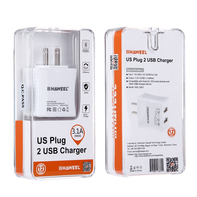 HAWEEL HWL-3002 2.1A+1A Dual USB Travel Wall Charger (CE/RoHS Certificate) - US Plug-9