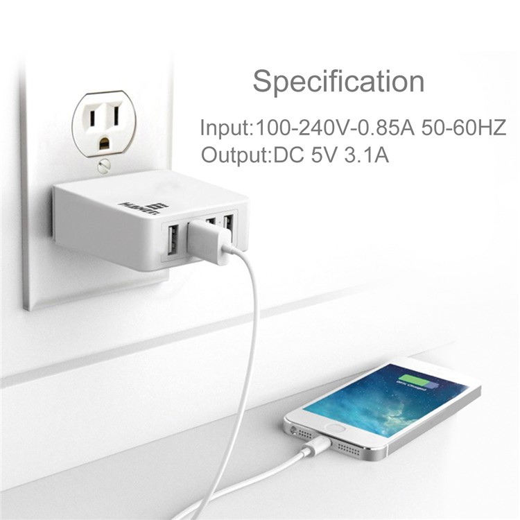 HAWEEL HWL-3300W 3.1A 4-Port USB Travel Wall Charger Adapter (CE/RoHS Certificate) - US Plug-6