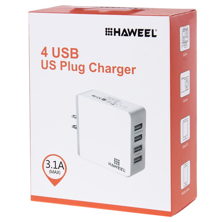 HAWEEL HWL-3300W 3.1A 4-Port USB Travel Wall Charger Adapter (CE/RoHS Certificate) - US Plug-8