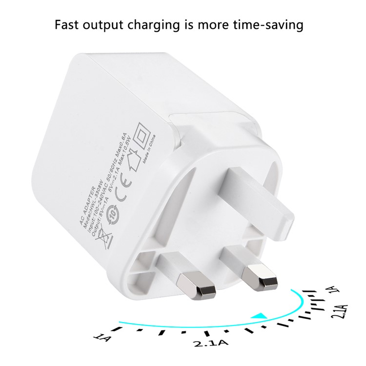 HAWEEL HWL-3308W 2.1A+1A Double USB Travel Wall Charger (CE/RoHS Certificate) - UK Plug-2