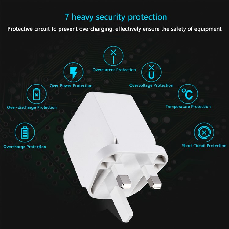 HAWEEL HWL-3308W 2.1A+1A Double USB Travel Wall Charger (CE/RoHS Certificate) - UK Plug-7