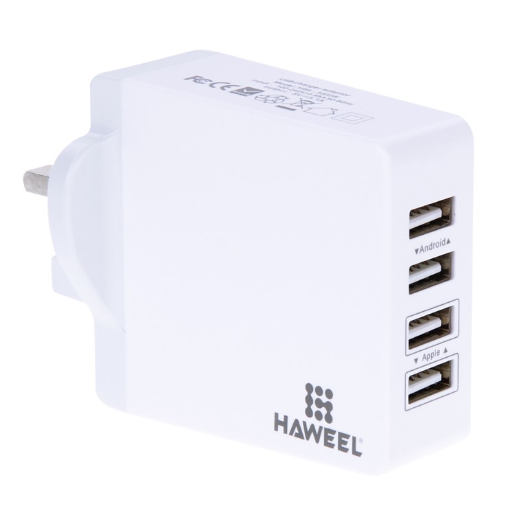 HAWEEL HWL-3302W 3.1A 4 USB Ports Travel Wall Charger (CE/RoHS Certificate) - UK Plug-1