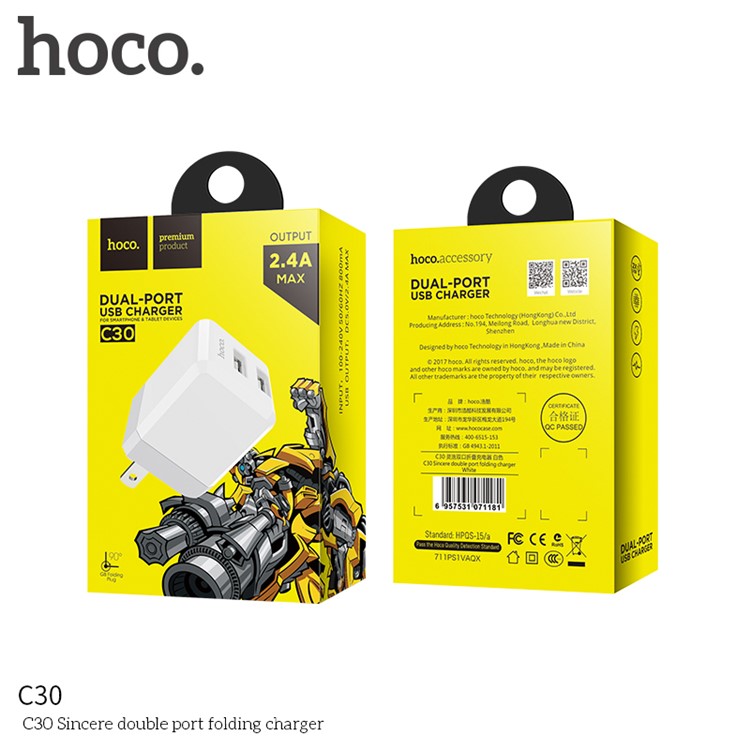 HOCO C30 Foldable 2 USB Ports Wall Travel Charger Adapter - US Plug-11