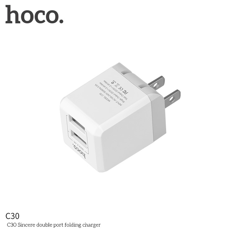 HOCO C30 Foldable 2 USB Ports Wall Travel Charger Adapter - US Plug-2