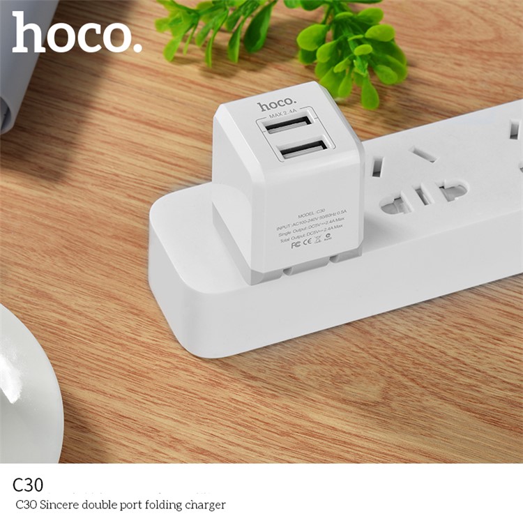 HOCO C30 Foldable 2 USB Ports Wall Travel Charger Adapter - US Plug-4