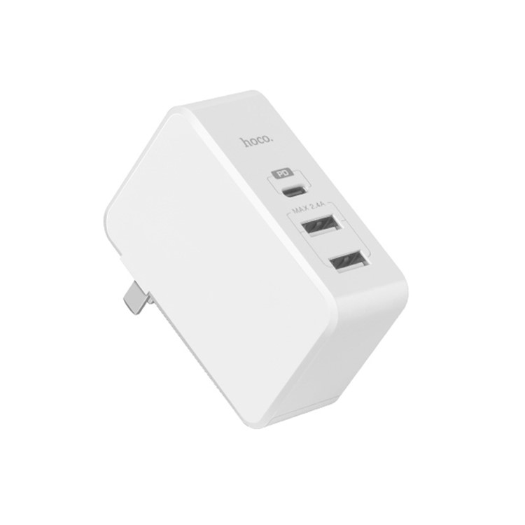 

HOCO C32 Foldable Type-C PD + Dual USB Ports Wall Charger - US Plug