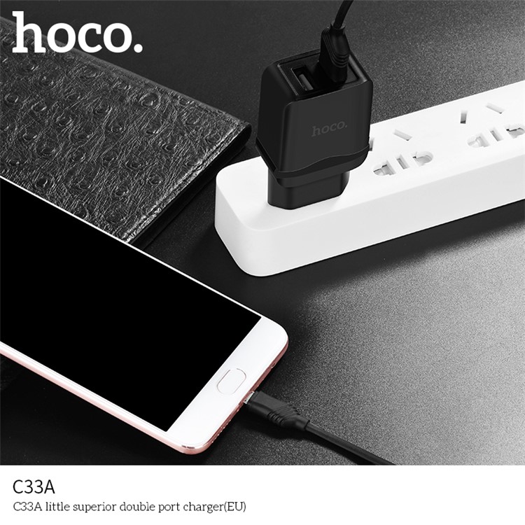 HOCO C33A Little Superior 2.4A 2-port Wall Charger Travel Adapter for iPhone iPad Samsung etc. - EU Plug / Black-3