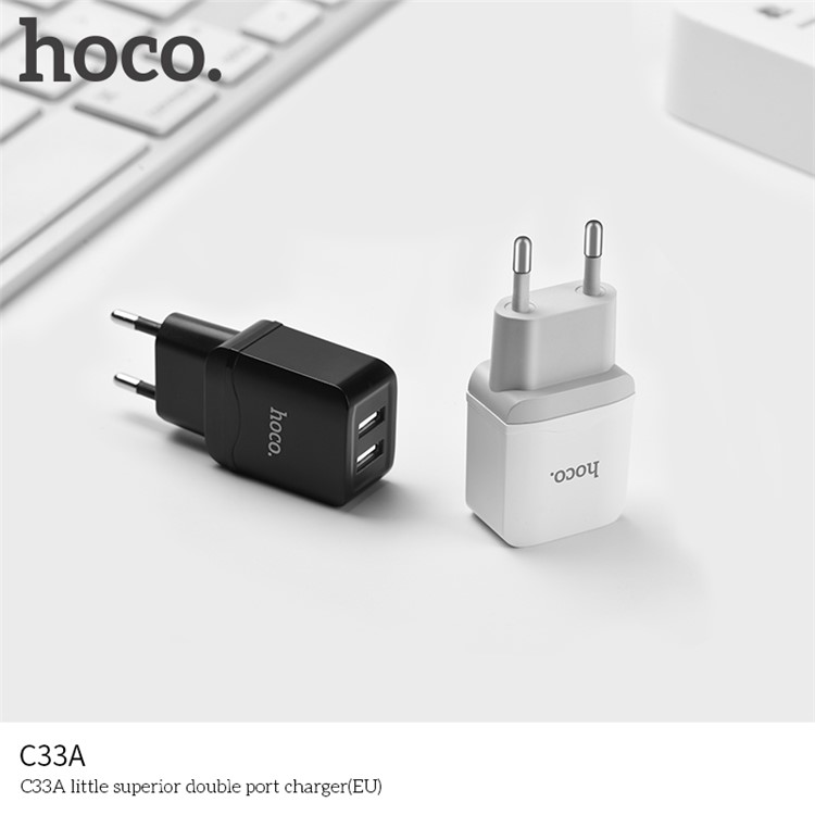 HOCO C33A Little Superior 2.4A 2-port Wall Charger Travel Adapter for iPhone iPad Samsung etc. - EU Plug / Black-7