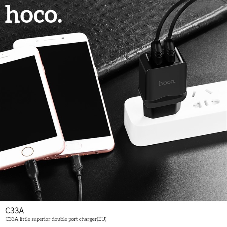 HOCO C33A Little Superior 2.4A 2-port Wall Charger Travel Adapter for iPhone iPad Samsung etc. - EU Plug / Black-9