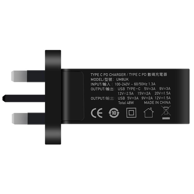MOMAX 48W PD Type-C + Quick Charge 3.0 USB Port Wall Charger - UK Plug / Black-4