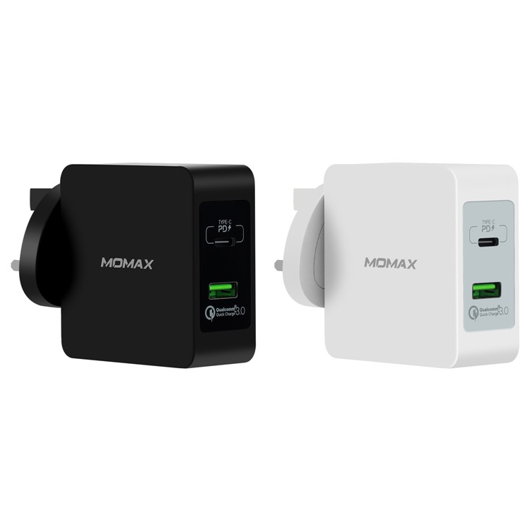 MOMAX 48W PD Type-C + Quick Charge 3.0 USB Port Wall Charger - UK Plug / Black-6