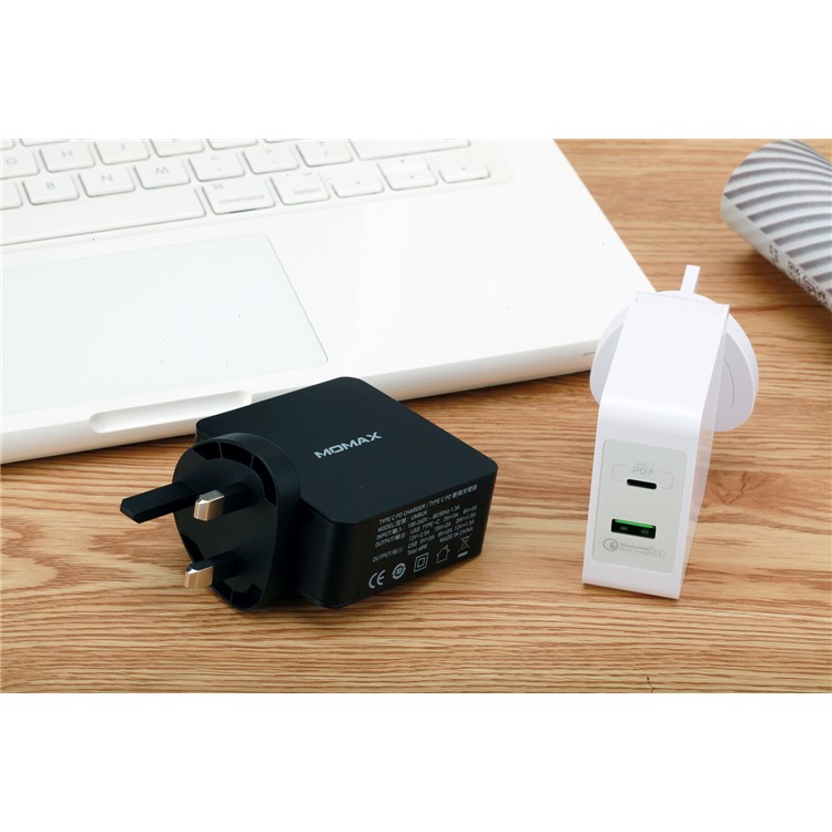 MOMAX 48W PD Type-C + Quick Charge 3.0 USB Port Wall Charger - UK Plug / Black-8