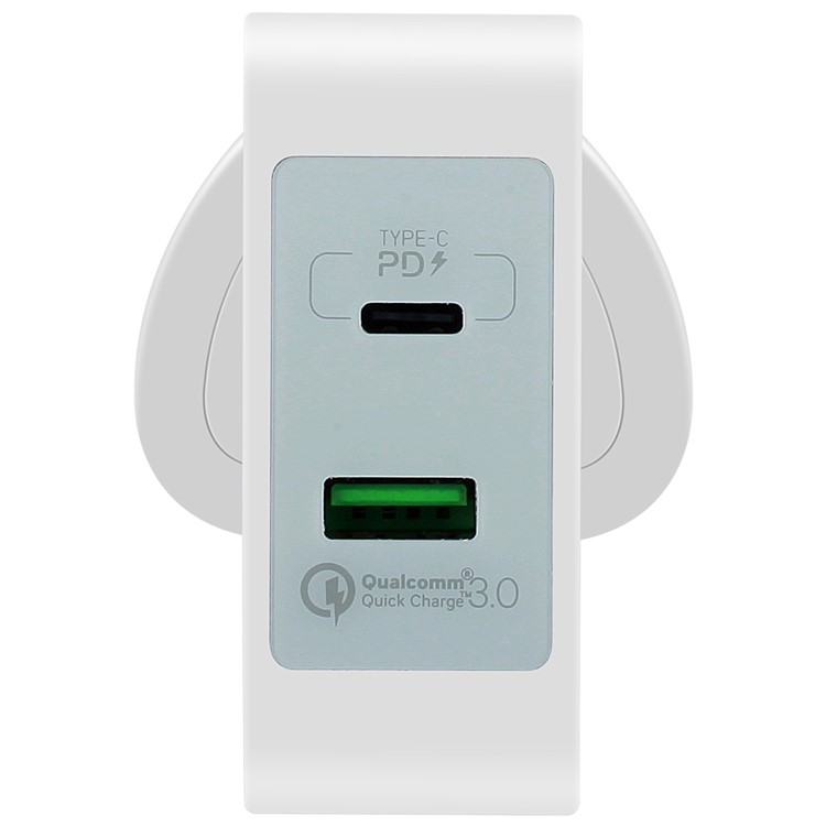 MOMAX Portable 48W PD Type-C + Quick Charge 3.0 USB Port Travel Wall Charger - UK Plug / White-2