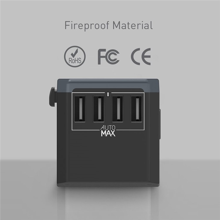 MOMAX 1-World 4 USB Ports + 1 Type-C Port Worldwide Travel Adapter Universal Travel Charger for iPhone X/8/8 Plus Etc. - Black-4