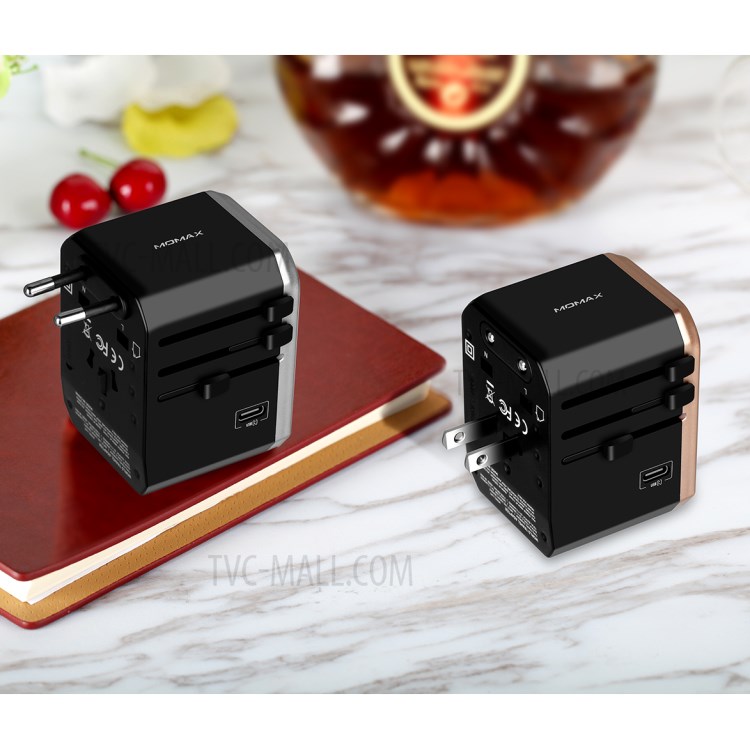 MOMAX 1-World 4 USB Ports + 1 Type-C Port Worldwide Travel Adapter Universal Travel Charger for iPhone X/8/8 Plus Etc. - Black-9
