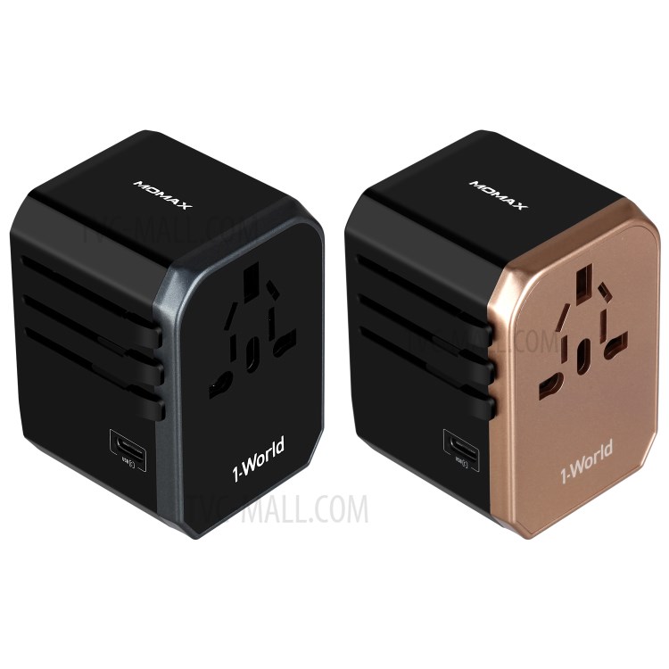 MOMAX 1-World Portable 4 USB Ports + 1 Type-C Port Worldwide Travel Adapter Universal Travel Charger for iPhone X/8/8 Plus Etc. - Gold-10