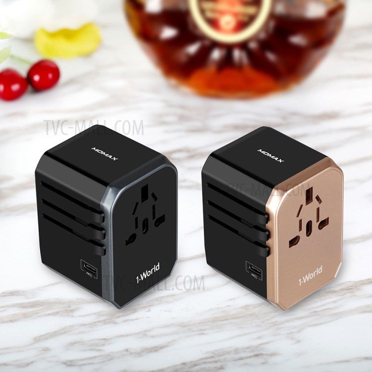 MOMAX 1-World Portable 4 USB Ports + 1 Type-C Port Worldwide Travel Adapter Universal Travel Charger for iPhone X/8/8 Plus Etc. - Gold-11