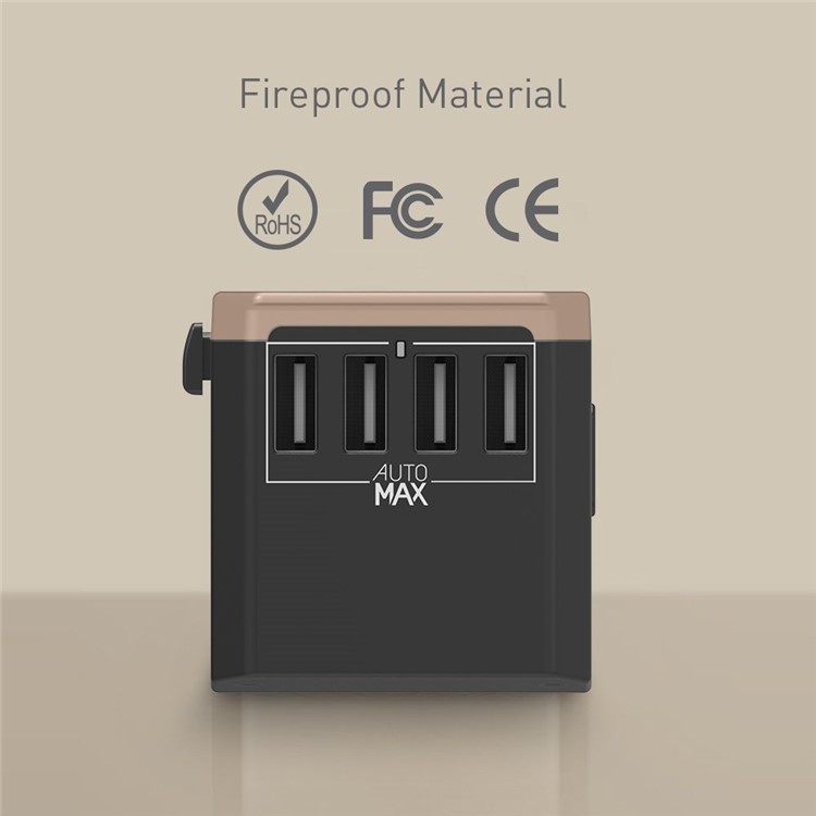 MOMAX 1-World Portable 4 USB Ports + 1 Type-C Port Worldwide Travel Adapter Universal Travel Charger for iPhone X/8/8 Plus Etc. - Gold-4