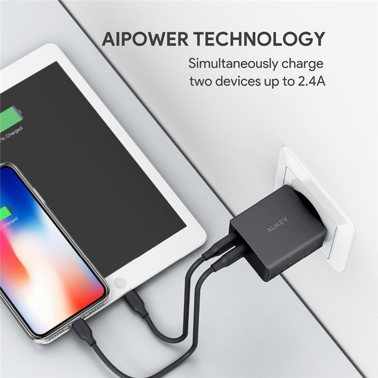 AUKEY PA-U42 Portable Dual USB 4.8A Wall Charger with AiPower Adaptive Charging Technology - EU Plug-3